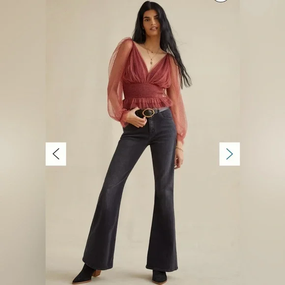 BY ANTHROPOLOGIE Tulle Sheer Balloon Sleeve Blouse Size Small - Picture 2 of 16